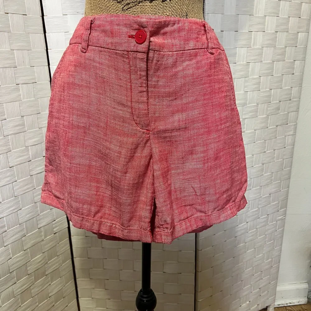 Ann Taylor Loft Red Chambray Cotton Shorts with Pockets Summer Vacation‎